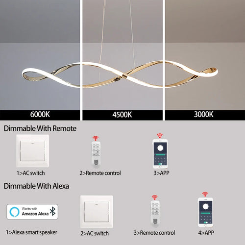 lustre led moderne suspendu avec éclairage et télécommande - vue 6 sur 8