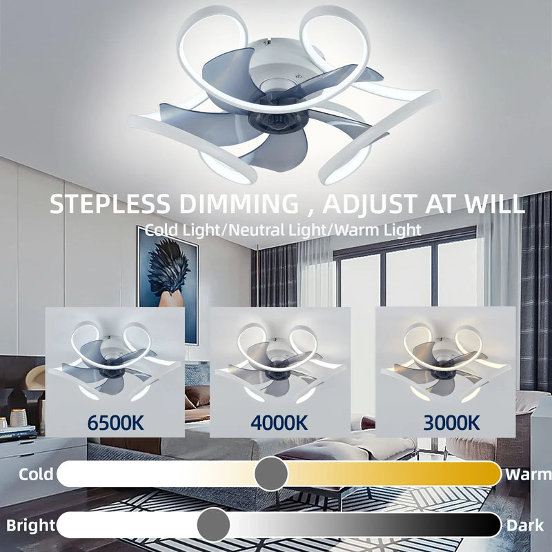 Modern silent LED ceiling light with remote control and coloured light
