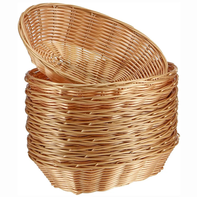 8/20Pcs Wicker Bread Baskets, Handwoven Oval Plastic Basket, Tabletop Fruit Vegetables Food Serving Basket for Home, Kitchen