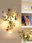 Vintage wrought iron wall light with LED glass shade