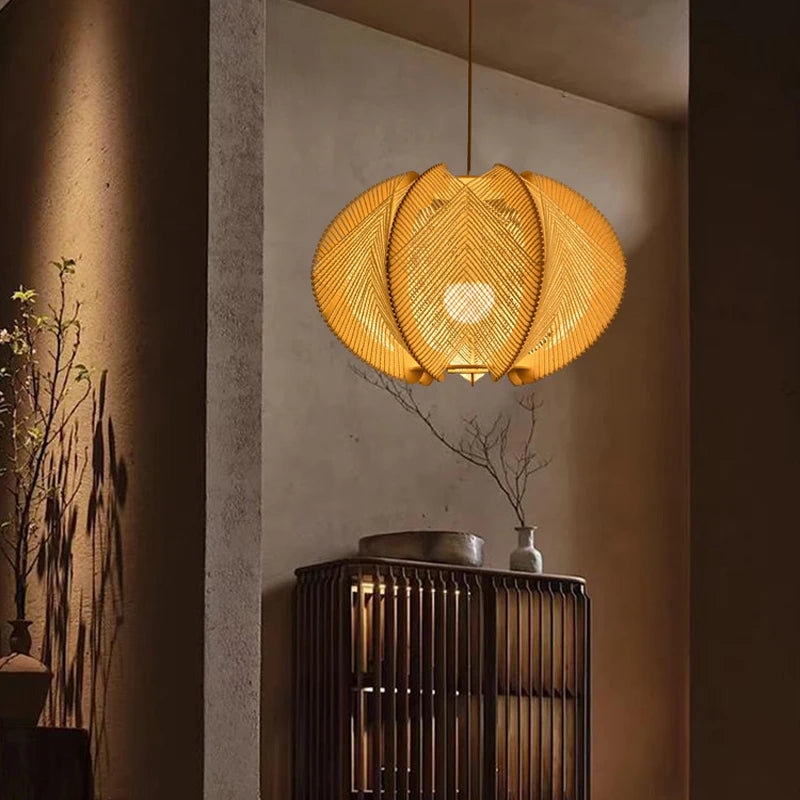 ZK50 restaurant wood art hemp rope pendant light, creative designer single-head chandelier E27