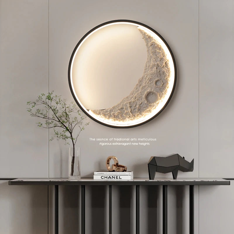 Nordic-style resin LED wall light moon design - vue 6 sur 17