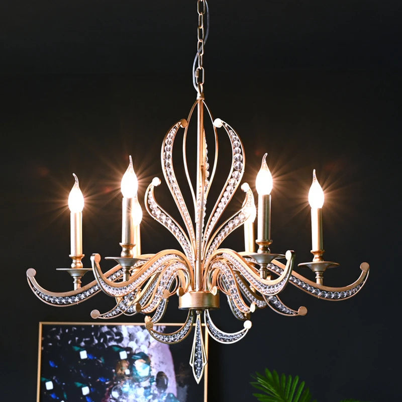 Antique gold metal chandelier with crystal decoration
