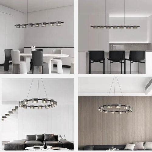 Sandyha modern minimalist glass shade LED pendant chandelier - vue 5 sur 25