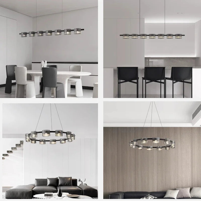 Sandyha modern minimalist glass shade LED pendant chandelier - vue 5 sur 25