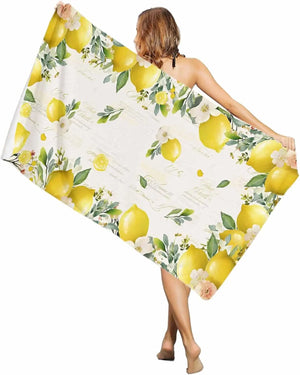 Microfibre beach towel with lemon floral summer design