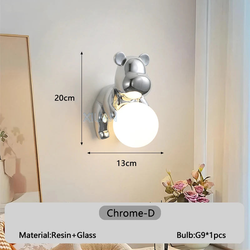 Resin and glass bear wall light for children