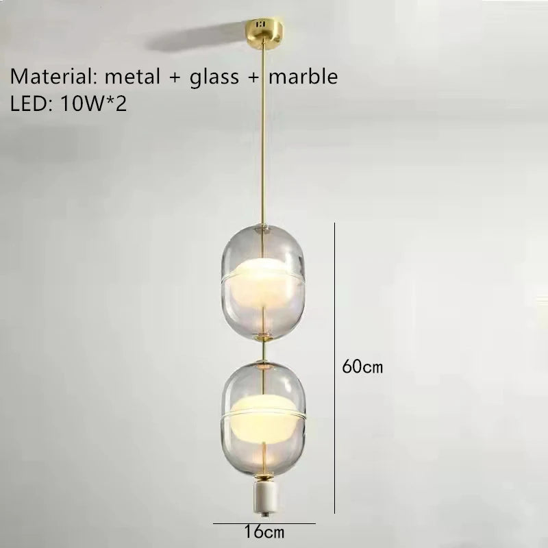 Nordic glass pendant light with marble and metal ceiling fitting