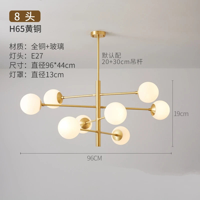 Modern nordic glass and copper chandelier - vue 8 sur 10