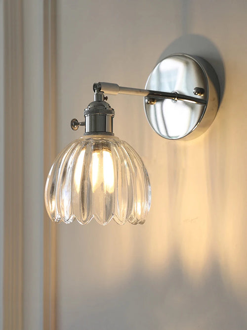 Contemporary chrome glass and iron wall light with adjustable arm - vue 2 sur 9