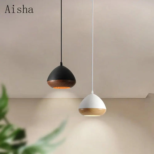Japanese wabi-sabi style iron chandelier with Nordic walnut effect - vue 2 sur 10