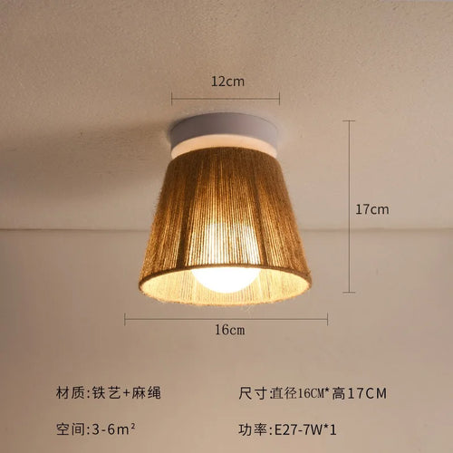 Retro Japanese style hemp rope ceiling light for a cosy indoor space