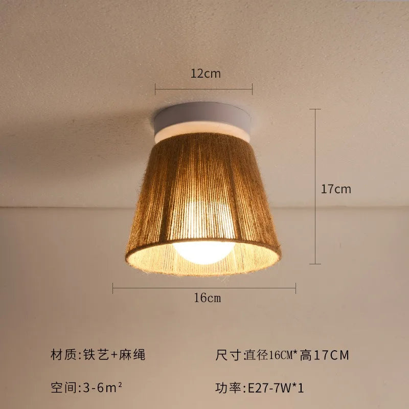 Retro Japanese style hemp rope ceiling light for a cosy indoor space