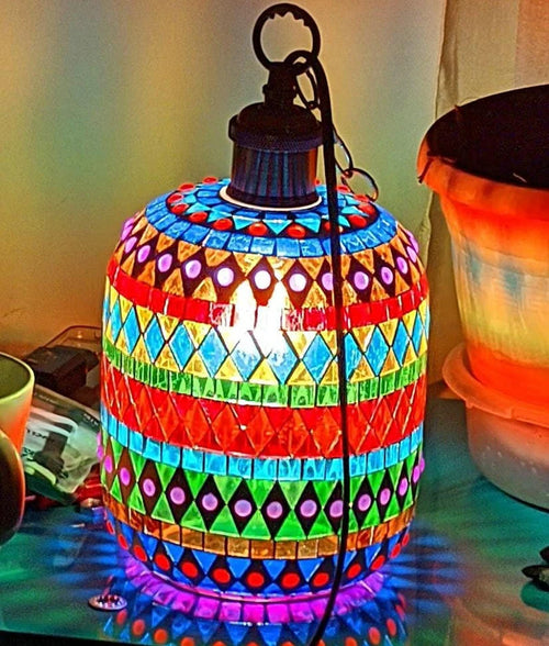 Retro vintage bohemian style Turkish mosaic LED pendant light - vue 5 sur 14