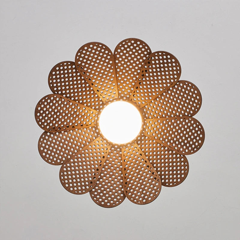 Korean wood petal-shaped pendant light with adjustable cord - vue 5 sur 8