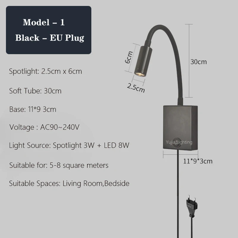 applique murale led moderne avec ports usb et interrupteur - vue 18 sur 22