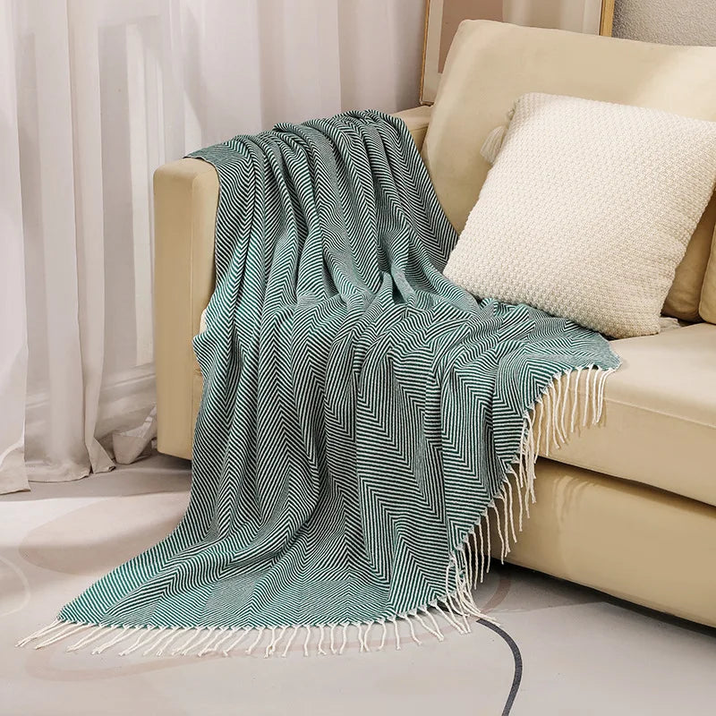 Nordic striped knitted throw for sofa or bed