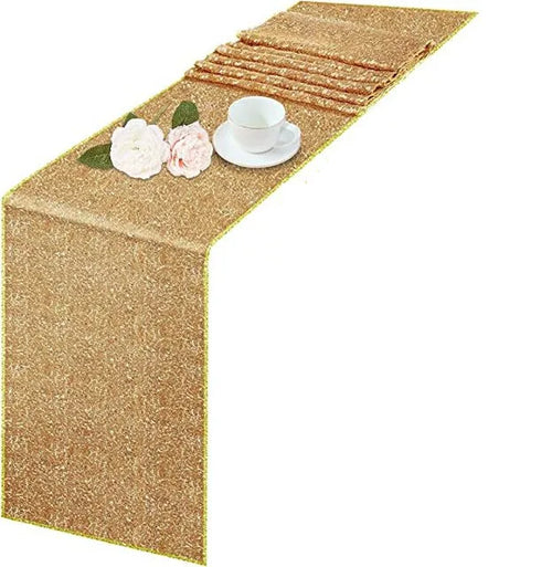 Festive gold, silver and rose sequin table runner