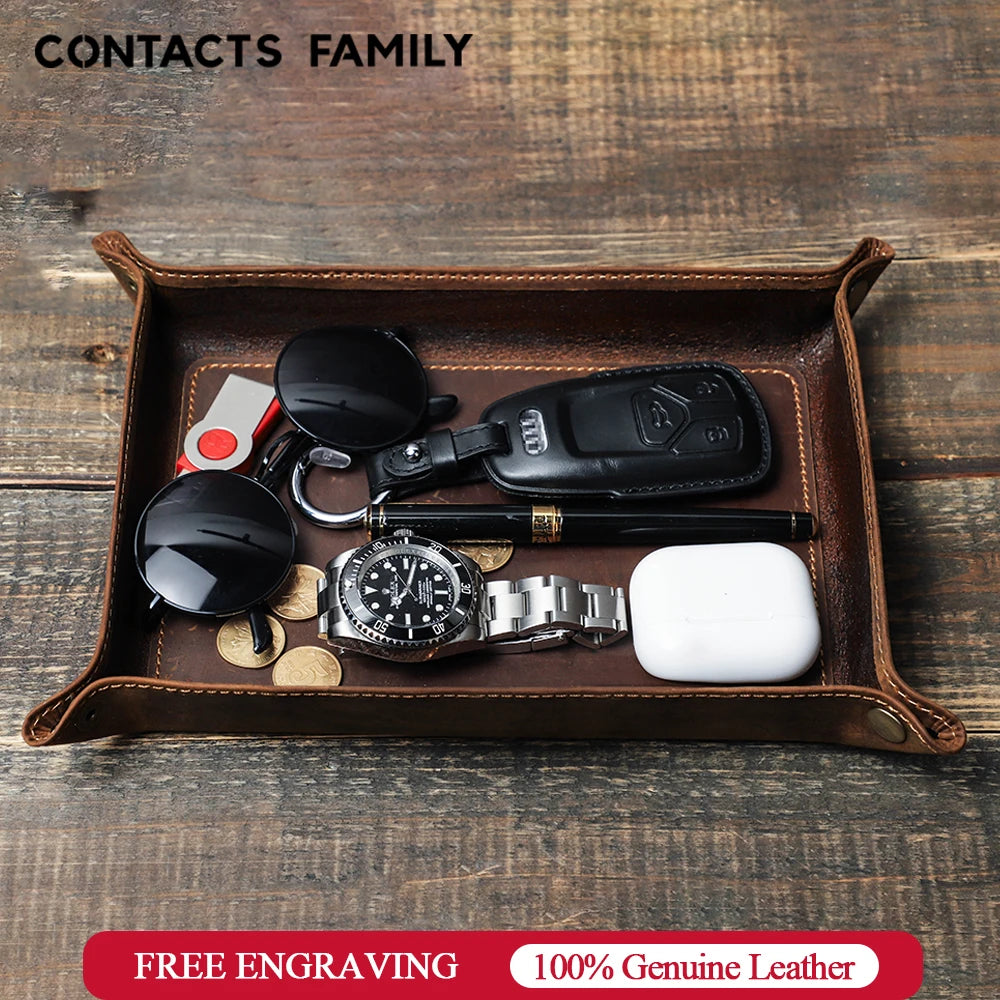 Genuine leather foldable storage trays for office and keys