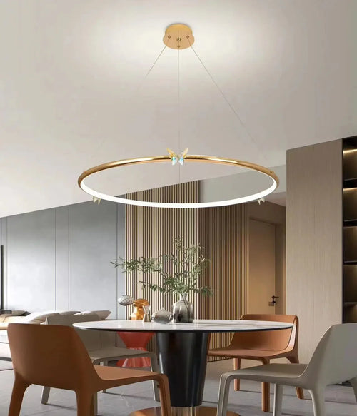 Modern butterfly chandelier with decorative gold ring - vue 4 sur 12