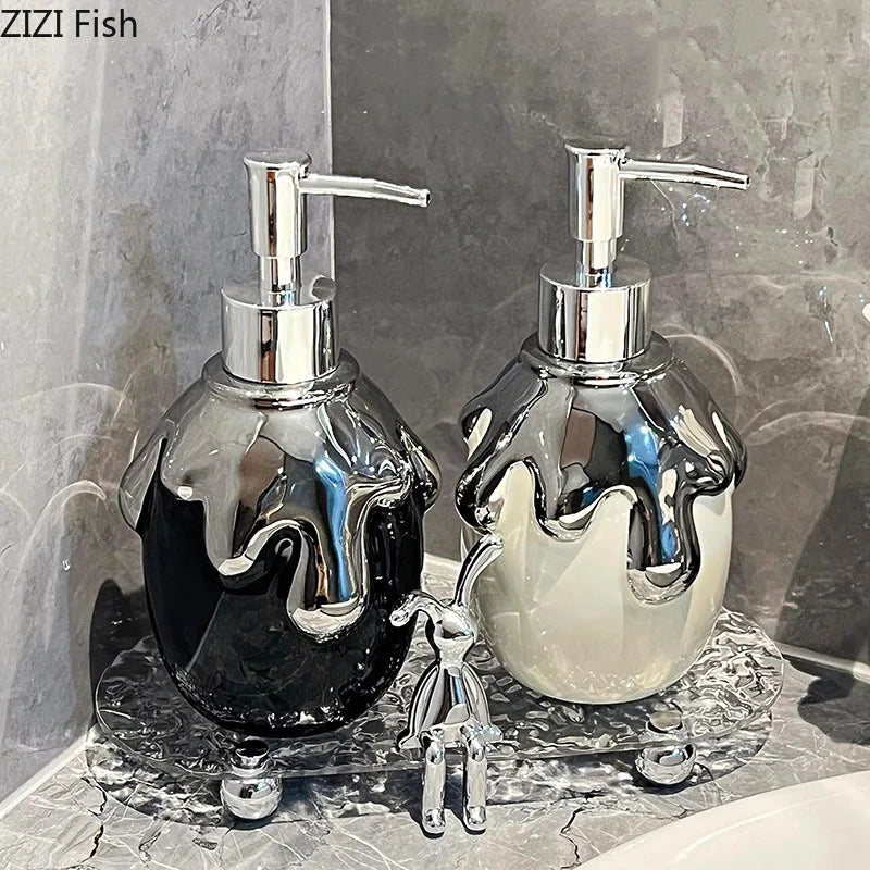 gold ceramic soap dispenser for bathroom - vue 4 sur 10