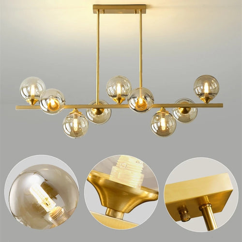 Suspended copper chandelier with glass globe for interior decoration - vue 7 sur 10