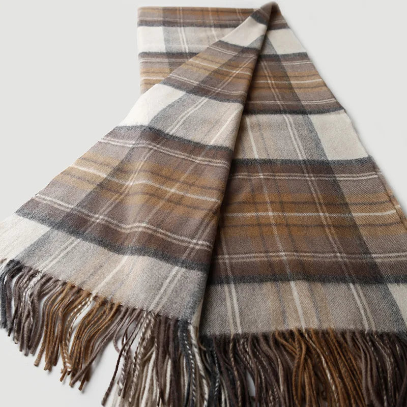 Warm wool tartan throw with tassels for travel