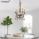 Retro wooden chandelier 4 lights for entryway, bedroom or dining room, 6 lights vintage French chandelier for living room or foyer