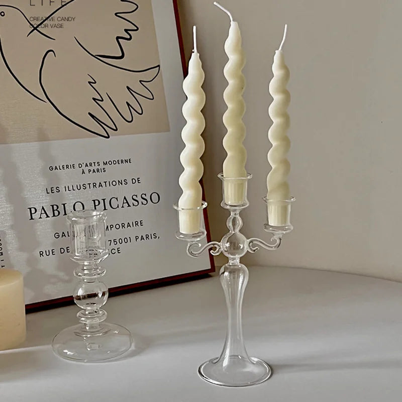 Retro three-head glass candle holders for home decor - vue 3 sur 9