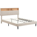 Bed frame bedroom furniture: headboard with storage and USB ports, full, gray modern upholstered platform bed