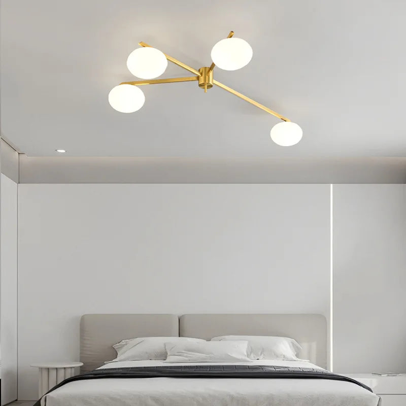 Pebble cream glass French pendant LED light with copper finish