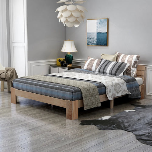 EU STOCK Wooden bed Double bed, headboard, slatted grid -200 x 140cm solid wood FSC Solid wood double bed - vue 6 sur 8