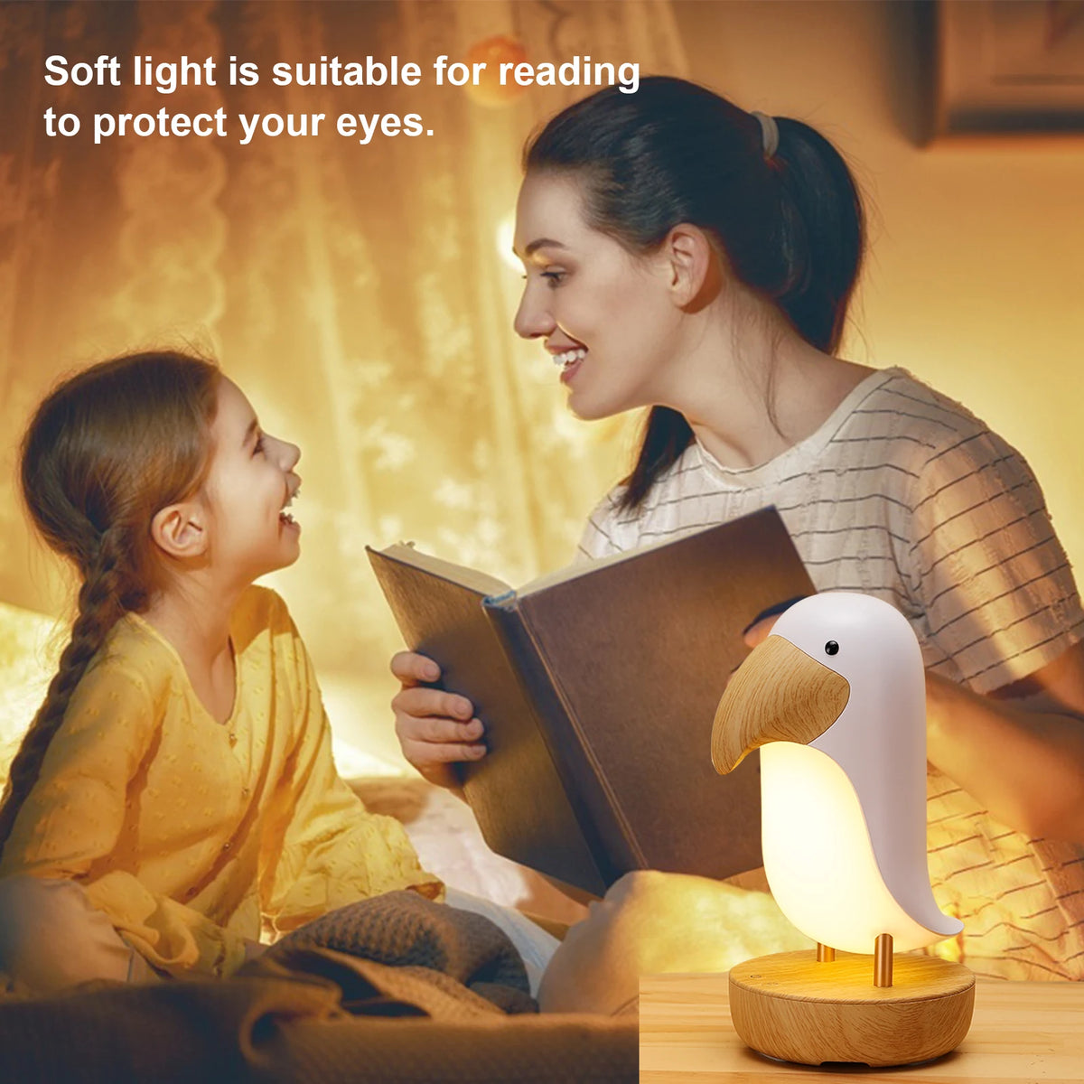 Toucan bird USB rechargeable night light Bluetooth table lamp for children's bedroom and Christmas decor - vue 5 sur 10