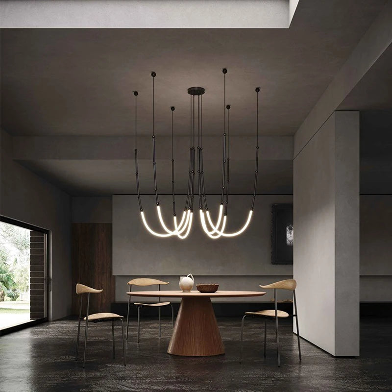 Minimalist stainless steel linear LED chandelier