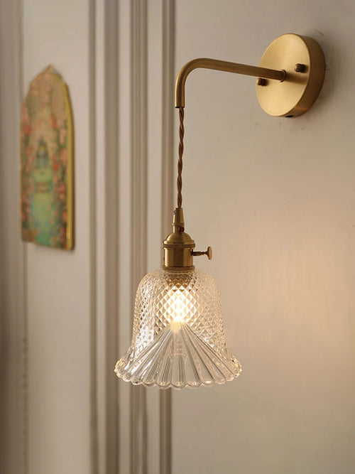 Vintage glass wall light with brass socket - vue 3 sur 21