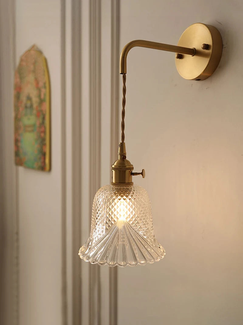 Vintage glass wall light with brass socket