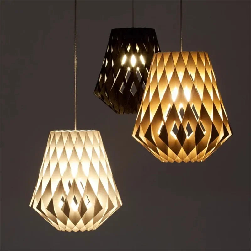 Hollow spliced wooden pendant light for interior decoration