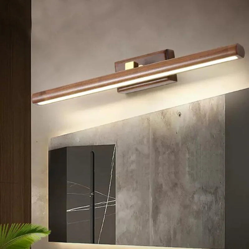 Nordic 40 cm wood and mirror LED wall light for bathroom, cabinet, bedside, reading and home decor 6pa