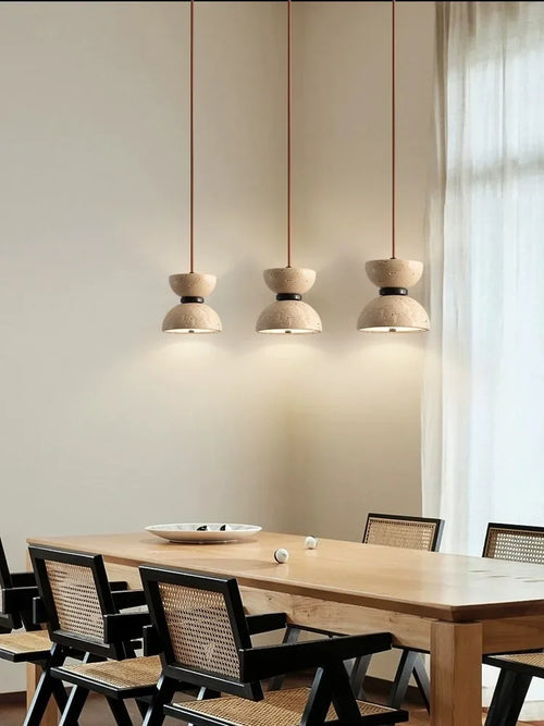 Japanese wabi-sabi style travertine bedside lamp modern decor - vue 6 sur 7