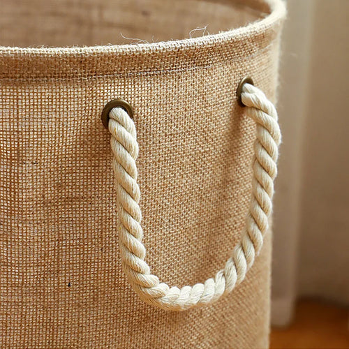 Foldable cotton and linen laundry basket large capacity for clothes and toys - vue 5 sur 10