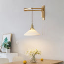 Glass, wood and ceramic wall light with foldable swivel arm