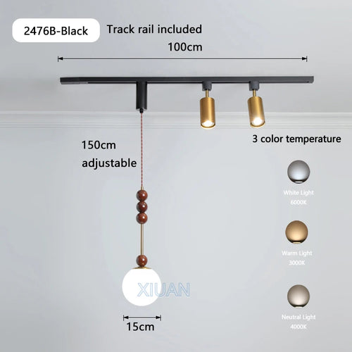 Wabi-sabi retro metal and wood pendant light for shop - vue 16 sur 17