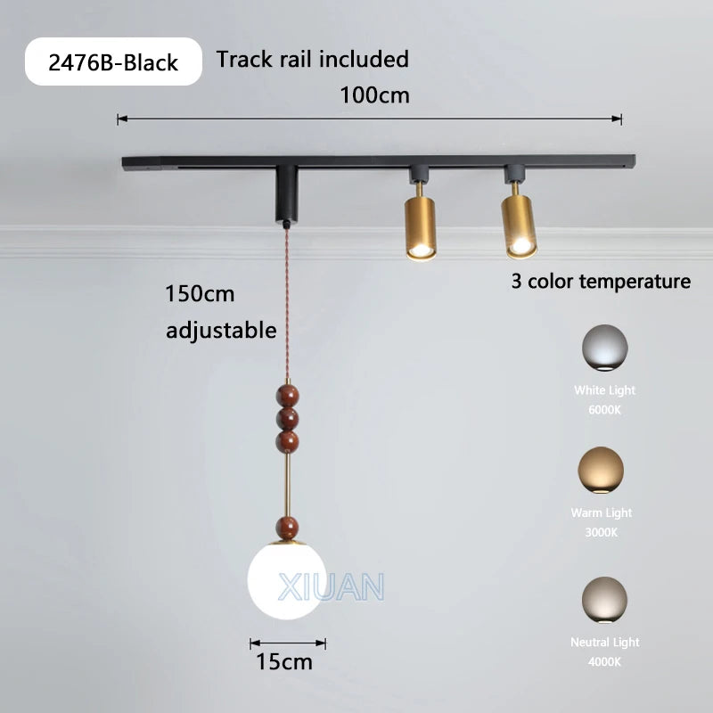 Wabi-sabi retro metal and wood pendant light for shop - vue 15 sur 17