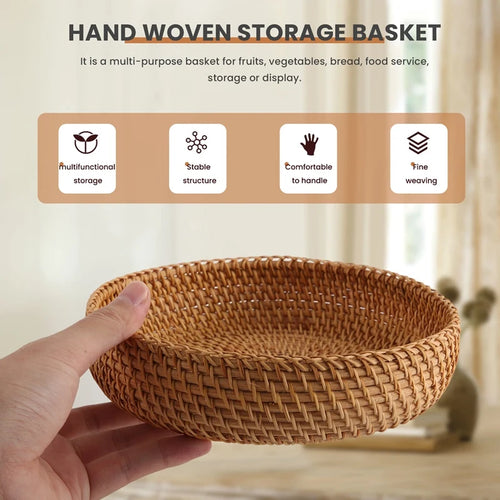 handmade round rattan storage basket for fall - vue 2 sur 7