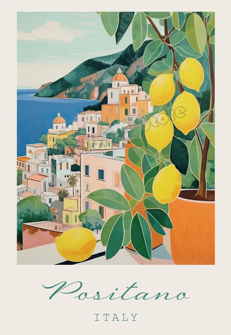 Vintage Italian poster landscape food and coffee wall decor