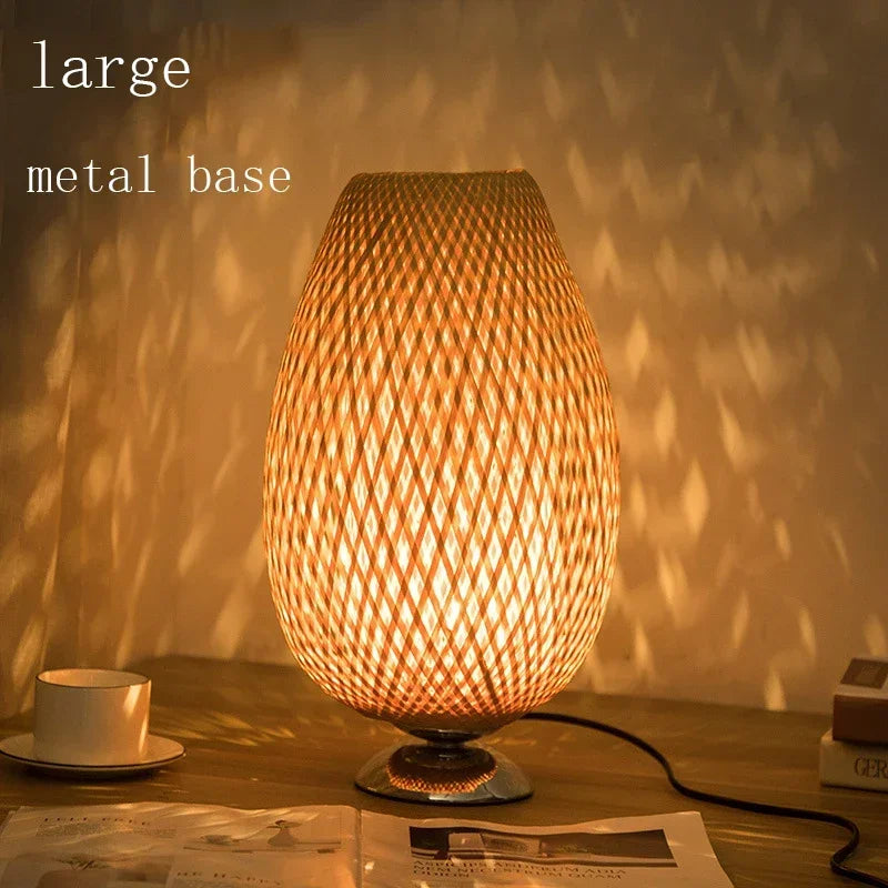 Handcrafted vintage bamboo desk lamp in natural wood