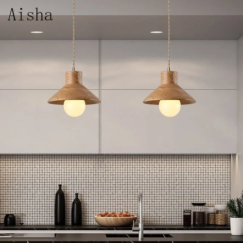 Wood pendant light for interior decor and lighting - vue 3 sur 7