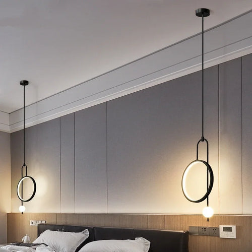 Modern pendant light with gold ring and minimalist Nordic lighting - vue 4 sur 12