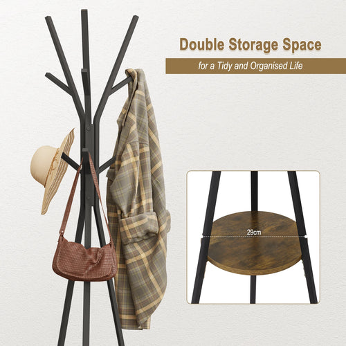 tree-shaped hat and clothing display stand with hooks and shelf - vue 3 sur 6