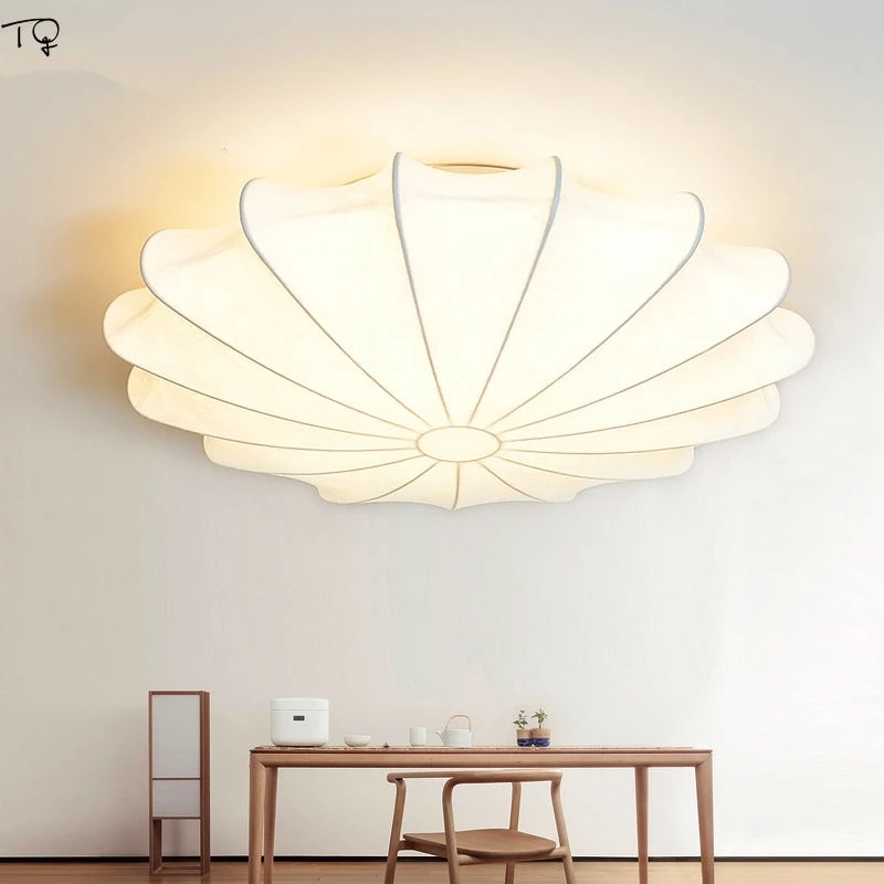 Japanese Korean warm classic zen art silk LED ceiling light - vue 5 sur 5